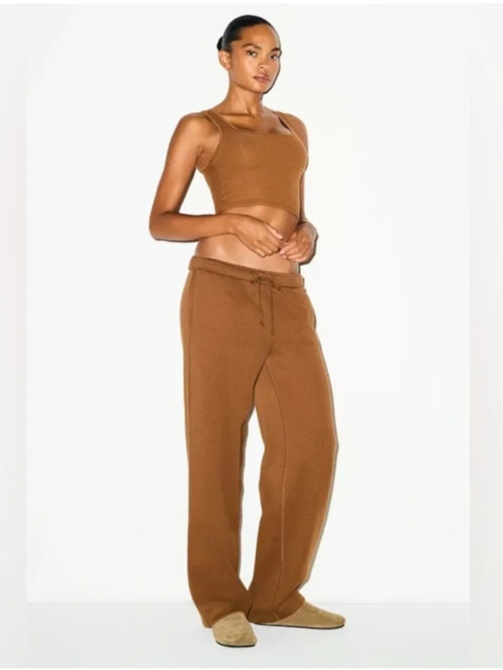 SKIMS Cotton Fleece Classic Straight Leg Pants Bison Brown XS EUC